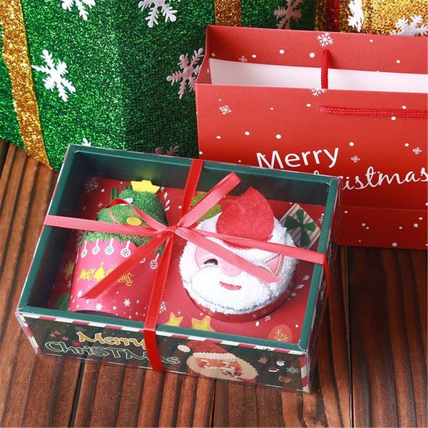 

towel christmas creative cake gift washcloth dishcloth xmas santa claus snowman cute kids presents with box party decor