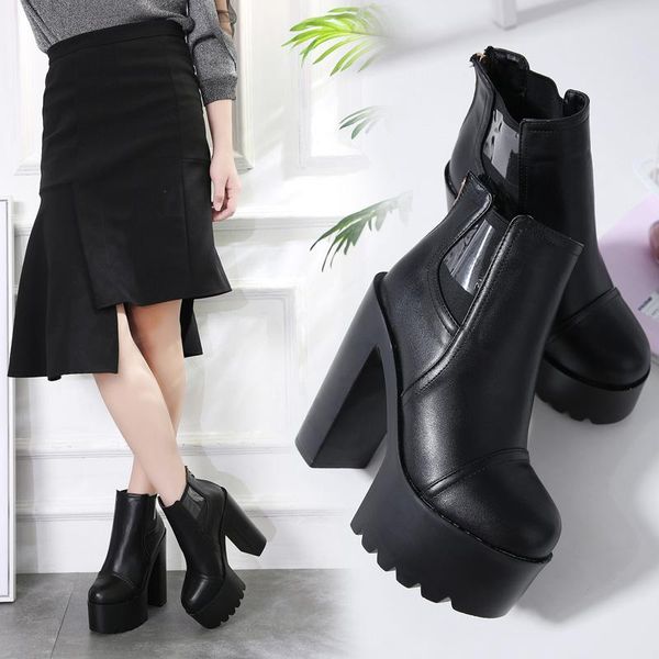 

dress shoes 14cm boots thick heels and naked single women's high short autumn winter, Black