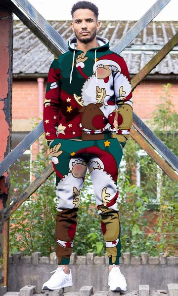 

jogging clothing 2021 christmas digital printing suit autumn and winter casual men's hooded sweater pants fashionable, Black;red