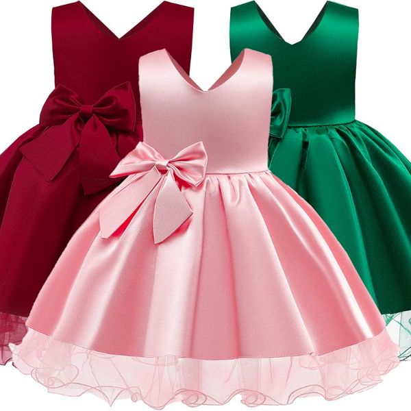 

girl's dresses summer bow princess dress for girls christmas children clothes lace party wedding birthday evening kids vestidos, Red;yellow