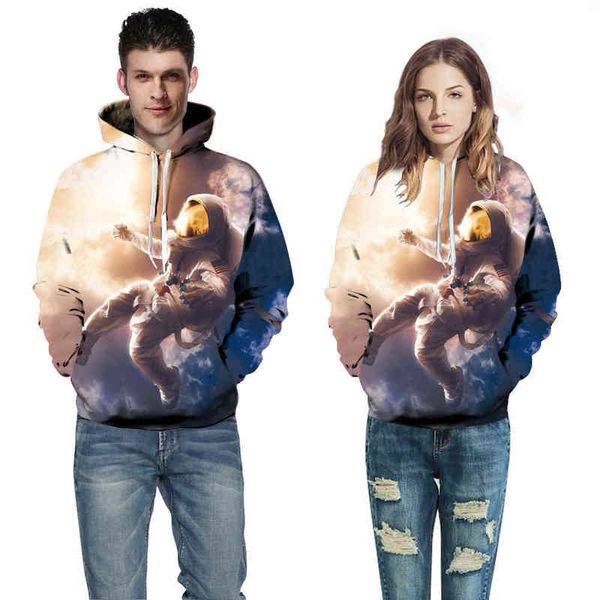 

men's nnd women's sweatshirts fall winter 2022 astronaut digital printed hooded sweater trend fashion versatile couple baseball su, Black