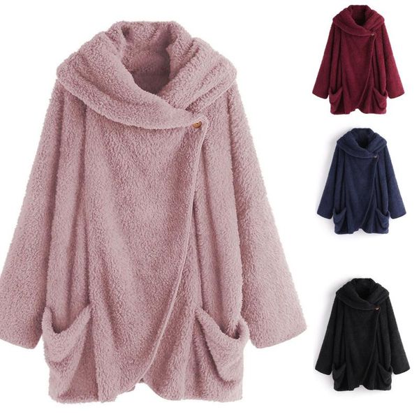 

women's knits & tees fashion women winter warm fleece coat long sleeve button down flannel hooded cardigan plush jackets overcoat chaqu, White