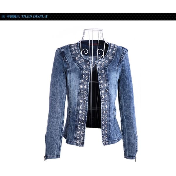 

stretch denim jacket women's handmade sequin 2021 spring denim jacket, Black;brown