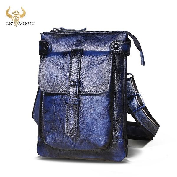 

original leather multi-function travel fashion blue fanny belt waist pack cross-body satchel messenger bag hip bum pouch 8711 bags