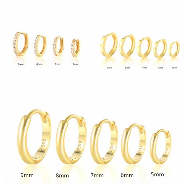 

hoop & huggie aide minimalism huggies s925 silver pendientes circle glossy earrings for women cartilage zircon kolczyki 5/6/7/8/9mm, Golden;silver