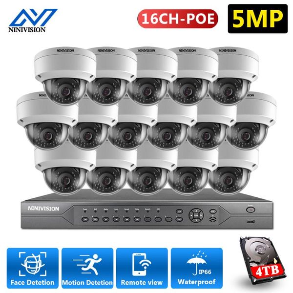 

h.265+ 16ch 4k 5mp 8ch poe cctv system nvr kit waterproof ai smart infared security camera video surveillance set onvif wireless kits