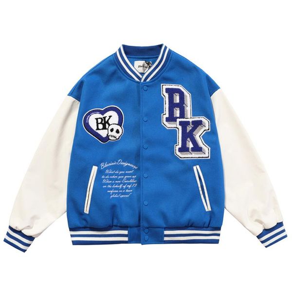 

men's jackets men pu leather baseball retro patchwork bomber jacket oversize v-neck letter embroidery outwear jaquetamasculina, Black;brown