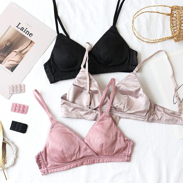 

bras wriufred underwear light luxury bralette comfortable silk smooth ultra-thin triangle cup wire bra candy color, Red;black