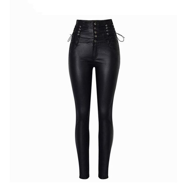 

women's pants & capris fashion stretch black lace up leather women high waist hip hop trousers streetwear plus size 2021, Black;white