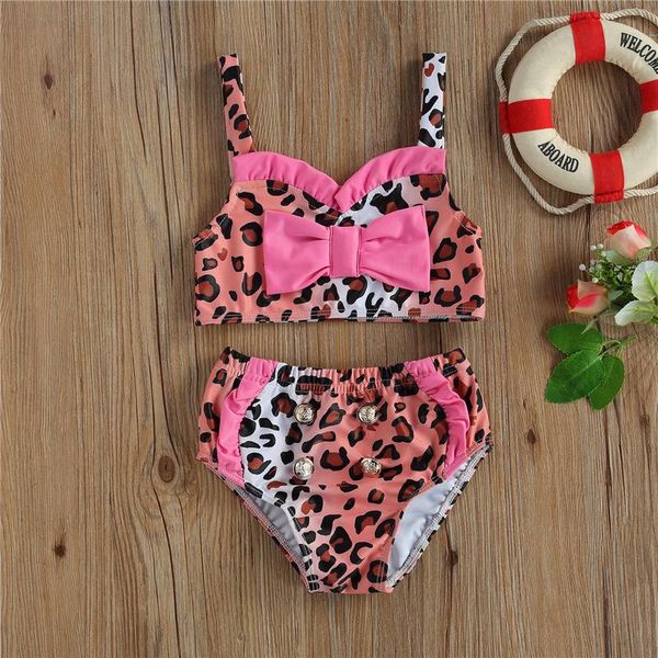 

toddler girls two piece swimsuits cute leopard print bowknot strap bikini and bottom set for summer holiday beach one-pieces, Black