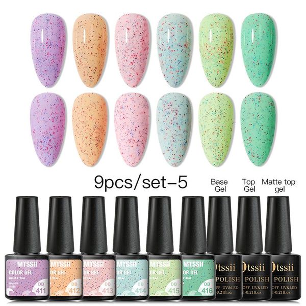 

nail gel mtssii 9 pcs yogurt polish set w/base/matte coat nude color glitter uv led semi permanent long lasting, Red;pink