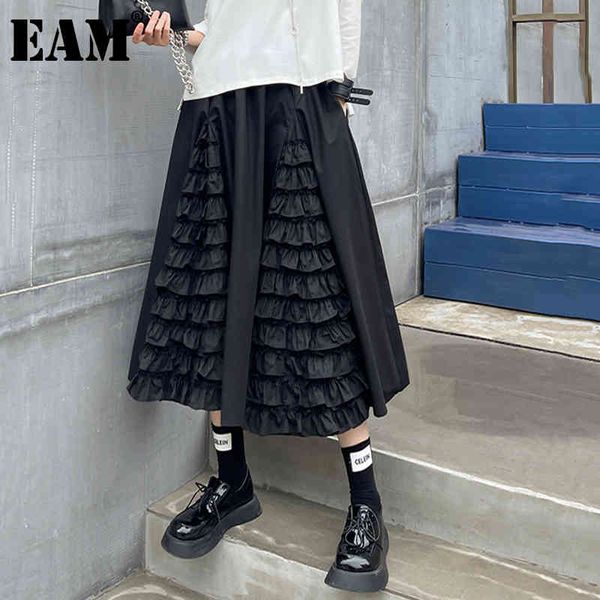 

[eam] high elastic waist black pleated spliced temperament half-body skirt women fashion spring autumn 1dd6751 21512