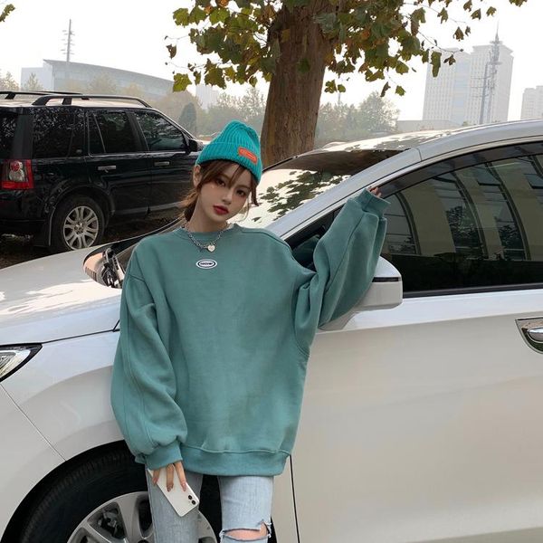 

women's hoodies & sweatshirts xz2985 women 2021 version of green loose wild letter printing casual pullover round neck, Black