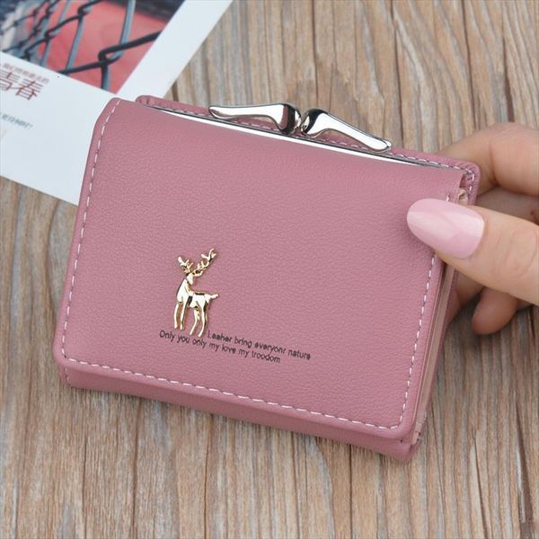 

cartoon leather women wallets pocket ladies purse clutch wallet short card holder cute girls deer portfel w061, Red;black