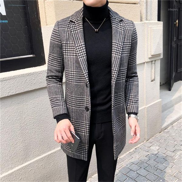 

spring/autumn england styl slim fit wool blend plaid checked peaked laepl jacket one piece daily men suits single breasted coat men's &, White;black