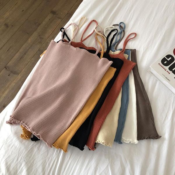 

women's tanks & camis spaghetti strap solid short women summer slim knitting korean all-match 8-color camisoles elegant trendy, White