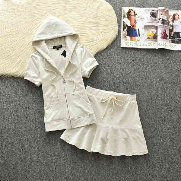 

summer cotton tracksuit a-line high waist pleated mini skirt women's hoodies fashion slim waist casual mini skirts 618 210330, White
