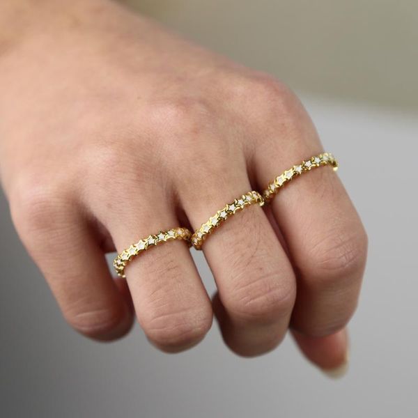 

cluster rings 2021 gold filled fashion enamel white color star tiny band stack stacking for european women trendy christmas gift jewelry, Golden;silver