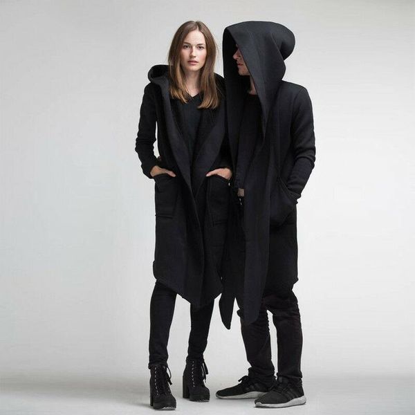 

men's trench coats winter jacket casual open stitch hooded long cloak cape coat cardigan hoodie women men pocket warm, Tan;black