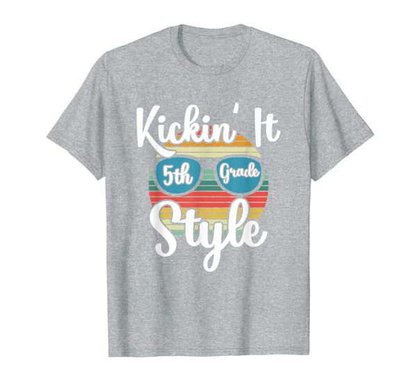 

kickin' it 5th grade style back to school elementary teacher t-shirt, White;black