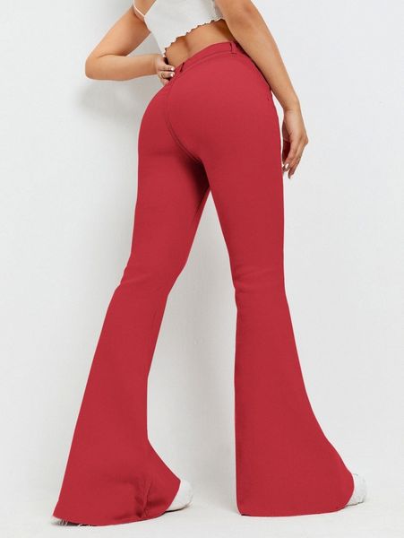 

high waist flare leg jeans 414y#, Blue