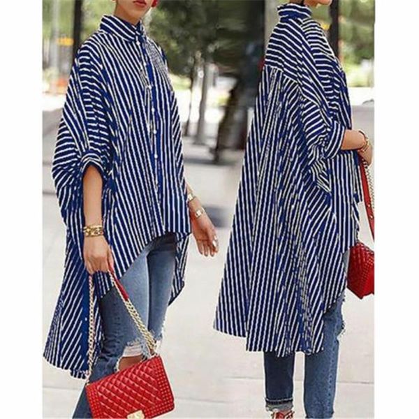 

casual dresses women long sleeve shirt dress lady striped irregular cardigan tee turn-down collar autumn vestidos, Black;gray