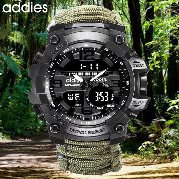 

wristwatches addies military watch men with compass/whistle /scraper/waterproof 30m outdoor sports g style - relogio masculino, Slivery;brown