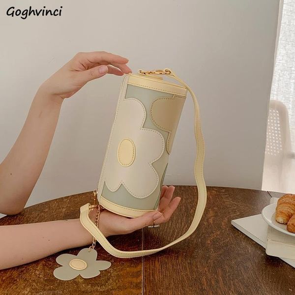 

evening bags flower pu leather barrel shaped shoulder designs fresh girls cross body handbags zipper pencil bag aesthetic all-match ins