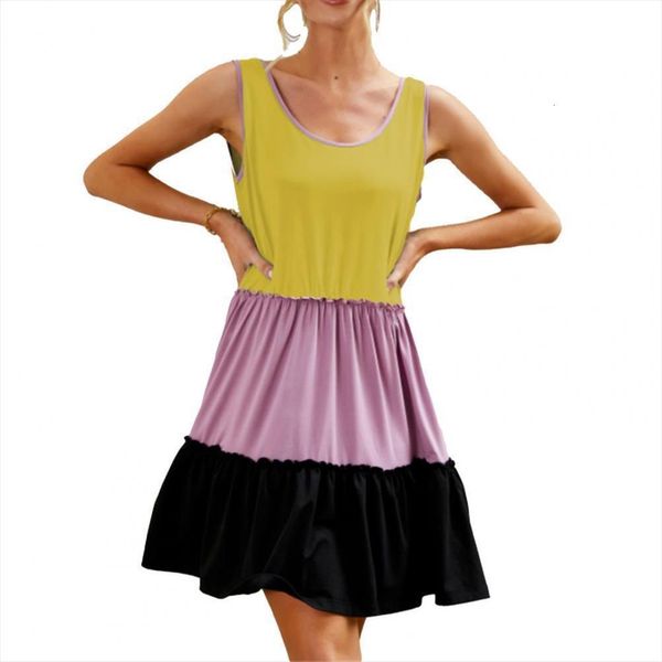

summer midi three color contrast women dress shoulder strap patchwork pocket pleated hem for, Black;gray