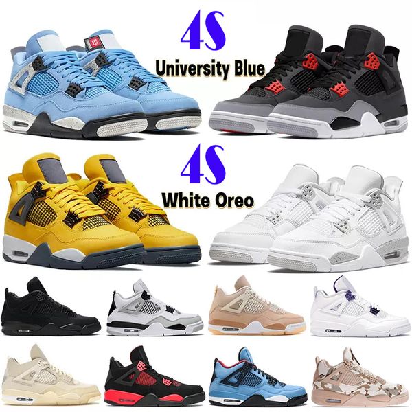 

2022 4 4s mens basketball shoes military black red thunder university blue white oreo sail bred black cat metallic purple trainers