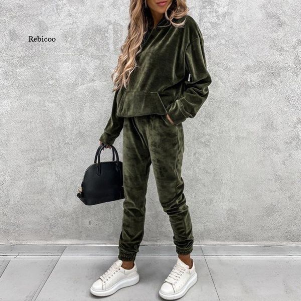 

women's hoodies & sweatshirts autumn velvet women tracksuit 2 pieces set hooded casual sweatshirt pants sets sport wear suit winter, Black