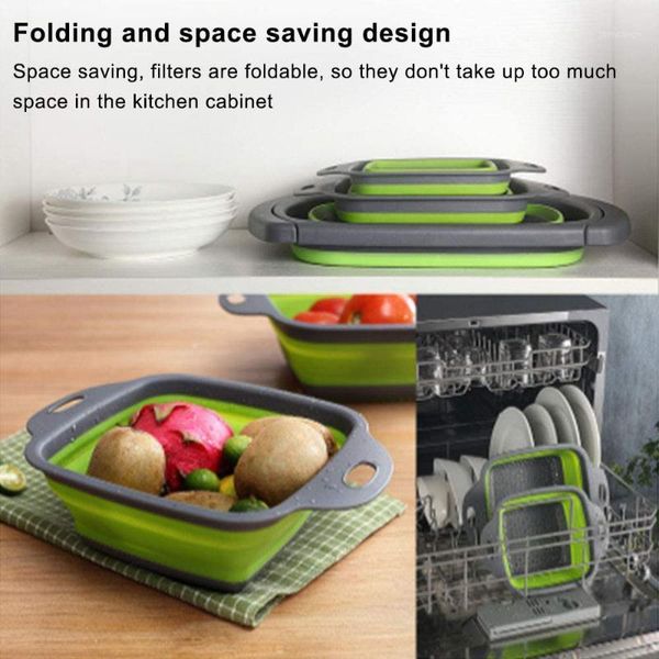 

square drain basket fruit vegetable washing strainer collapsible drainer silicone foldable kitchen storage tools