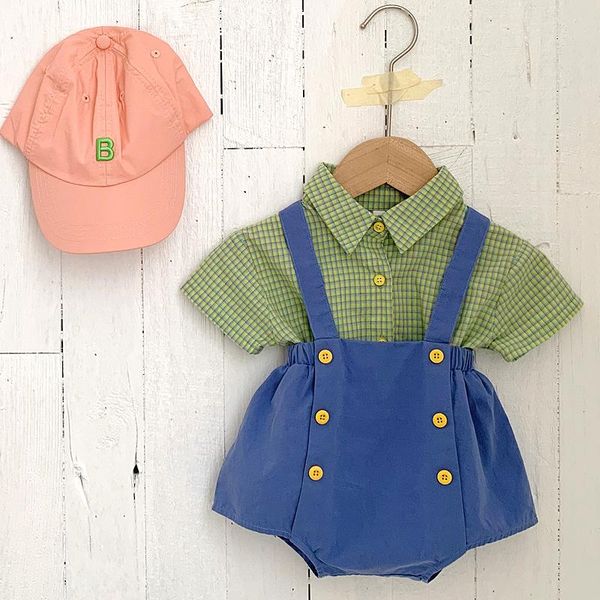 

baby clothes 2021 summer boys girls solid color korean leisure romper infant jumpsuit jumpsuits, Blue