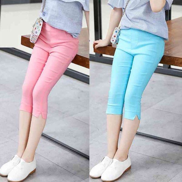 

children girls leggings summer knee length pants cute candy color clothing girls pants children kids trousers, Blue