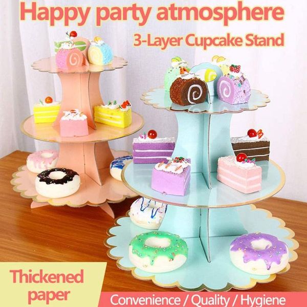 

other event & party supplies 3-layer cupcake stand round cardboard foldable holder baby showers birthday wedding decor dessert table