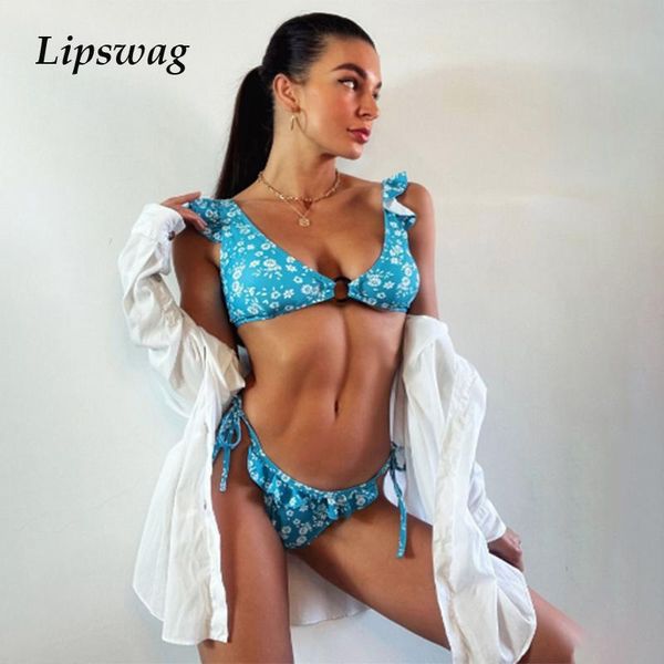 

push up beachwear swimwear bathing suit 2021 summer high waist printed women swimsuit split two-piece open back bikini set one-piece su