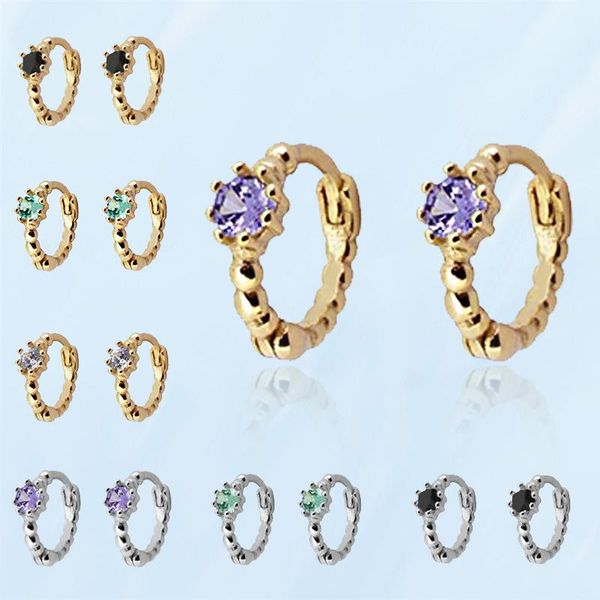 

hoop & huggie 2021 trends women piercing round beads earrings fashion simple stainless steel crystal earring all-match female jewelry, Golden;silver