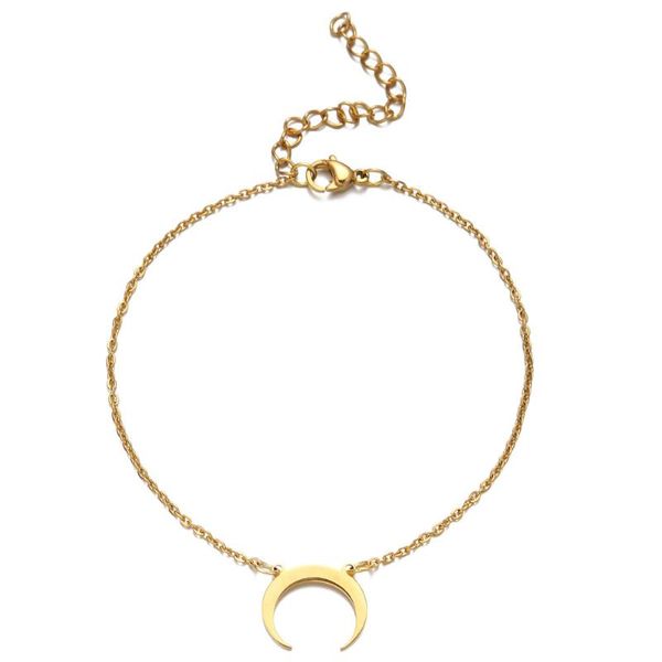 

stainless steel chain minimalist crescent moon charms bracelet for women jewelry simple handmade charm bracelets, Golden;silver