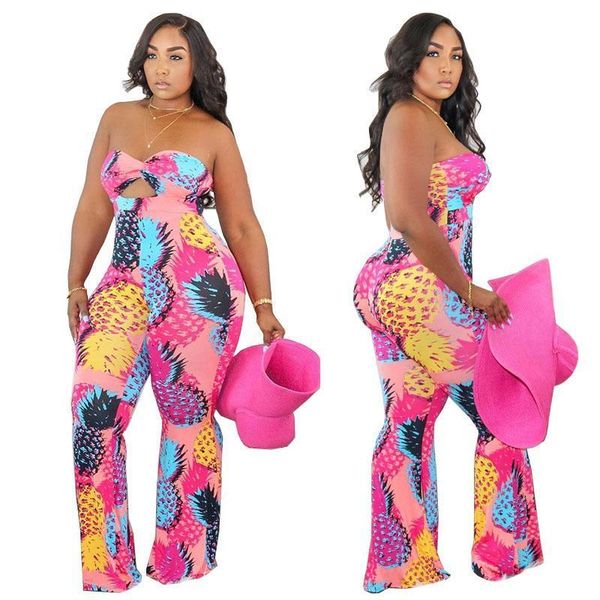 

arrivals colorful fruits print womens rompers ladys plus size strapless hollow out skinny backless clubwear romper, Black;white