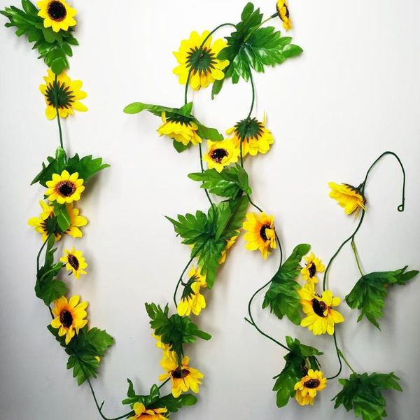 

artificial yellow sunflower garland flower vine floral green leaves garden home weddin decoration 94.4"inch (1pcs) decorative flowers &