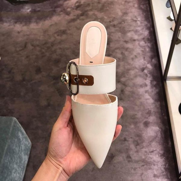 

slippers white pu leather slip on women casual outdoor fashion buckle design ladies mules flats summer sandals, Black