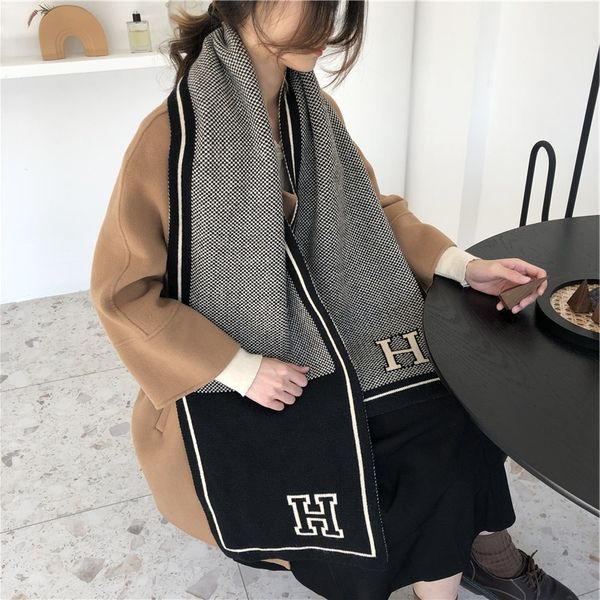 

south korea new knitted scarf net red anchor with payment for fashion simple and generous imitation cashmere, Blue;gray