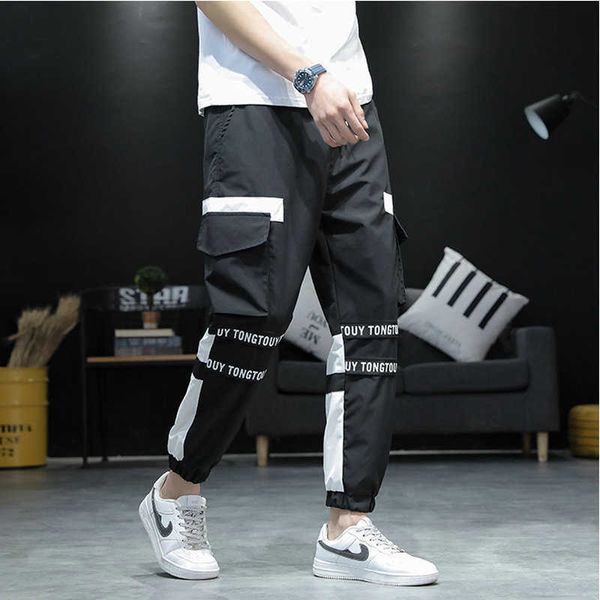 

men's pants hip hop joggers men black harem multi-pocket ribbons man sweatpants streetwear casual mens trousers drop i6hm i1ia