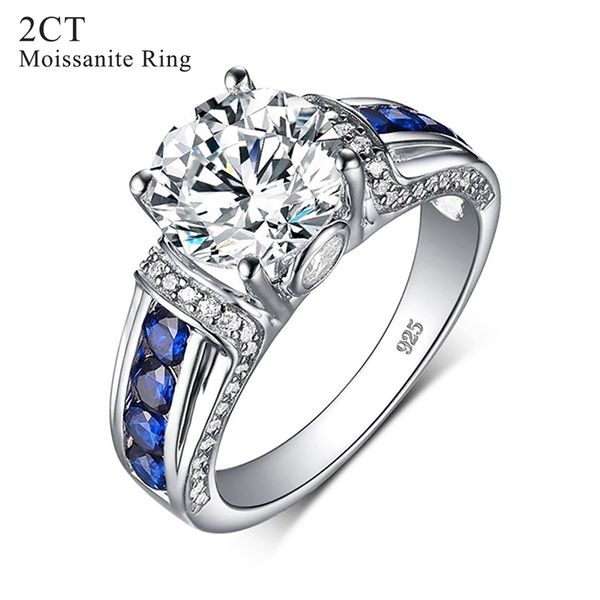 

szjinao real 2ct 8mm round cut ring women diamond 925 sterling silver luxury gift female wedding & engagement jewelry 211217, Slivery;golden