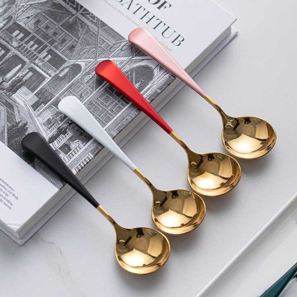 

spoons 304 stainless steel soup spoon long handle korean dessert
