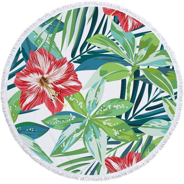

towel soft summer beach 150cm round microfiber flamingo flowers design outdoor sport bath with tassel