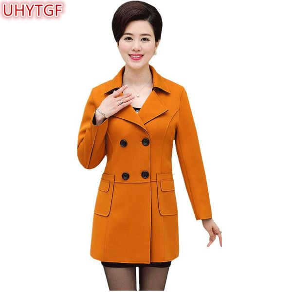 

women's trench coats uhytgf 2021 spring autumn coat womens clothing double-breasted half fashion loose casual windbreaker long sleeve 4, Tan;black
