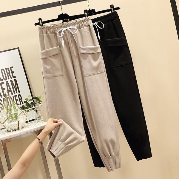 

women's pants & capris 4xl plus size vintage autumn winter women ladies trousers loose high waisted streetwear casual cloth long female, Black;white