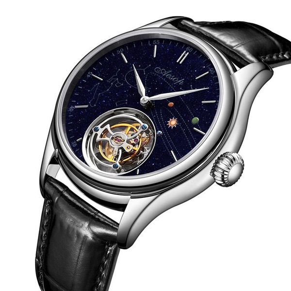 

wristwatches tourbillon watch fully automatic mechanical sapphire mirror high-end business men watches tough guy star clock, Slivery;brown