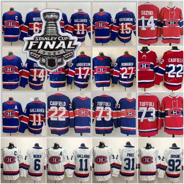 

2021 stanley cup final montreal canadiens hockey jerseys 22 cole caufield 14 nick suzuki 31 carey price 73 tyler toffoli 27 romanov shea web, Black;red